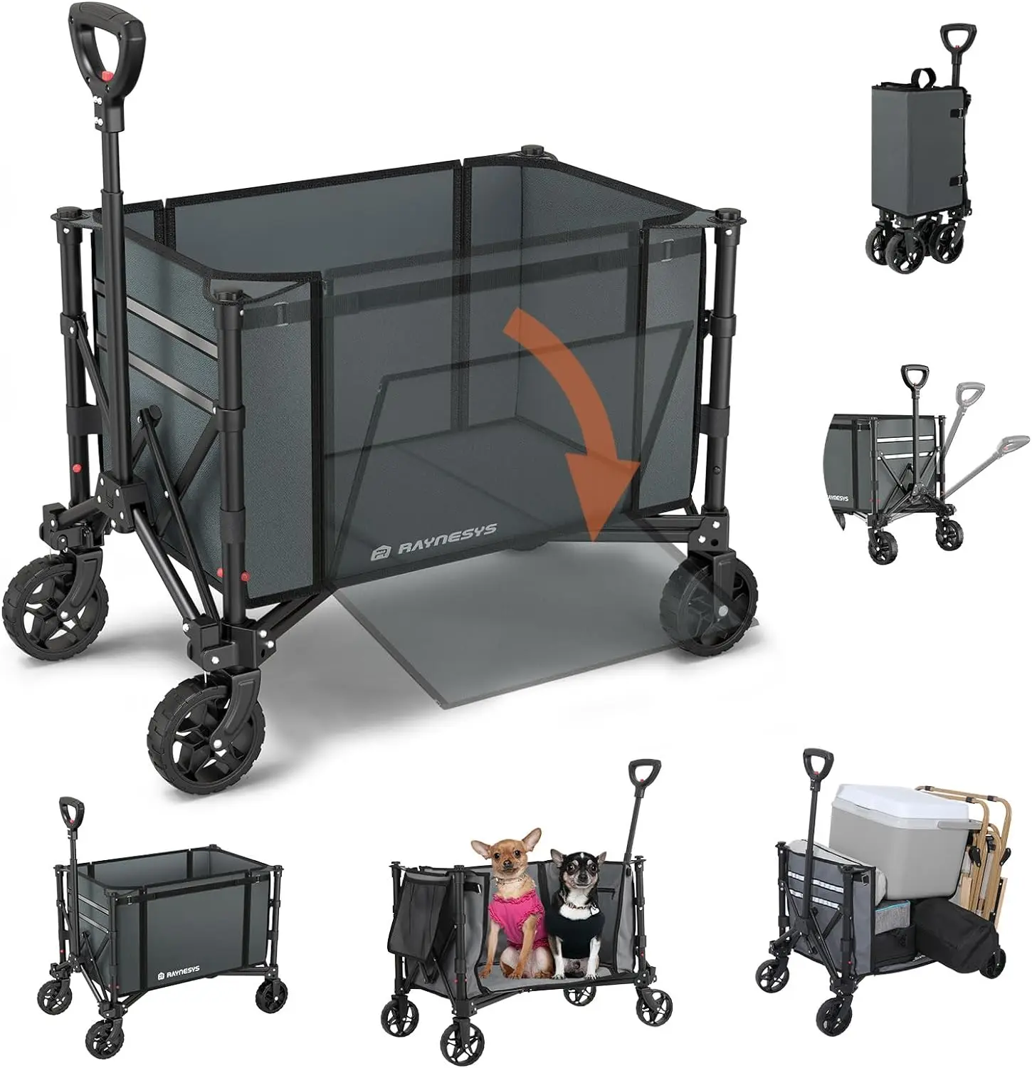 

Collapsible Wagon Cart with Wheels 220lbs Foldable Wagon 120L Shopping Cart for Groceries Folding Utility Wagon for Beach,