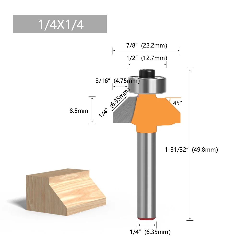 1PC 1/4 "6.35MM Shank Milling เครื่องตัดไม้แกะสลัก 45 องศา Chamfer Router Bit EDGE FORMING BEVEL เครื่องตัดไม้