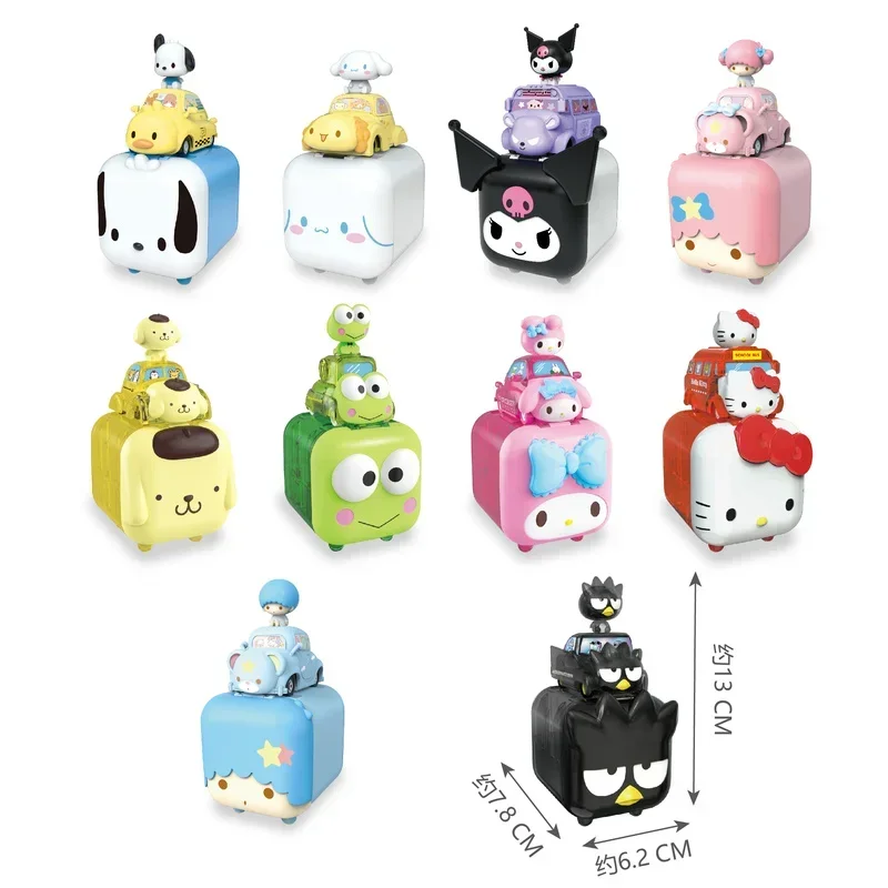 2024 New Sanrio Blind Box Car Toys Building Blocks Assembly Model Ornaments Kawaii Anime Doll Mystery Box Children\'s Gifts