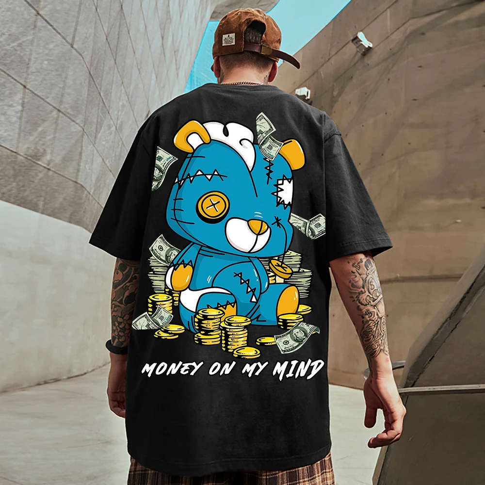 Doll Bear Money On My Mind Print Boy T Shirts Lovely Cool Tee Clothing Fashion Oversized Tees Holiday Soft Short Sleeved