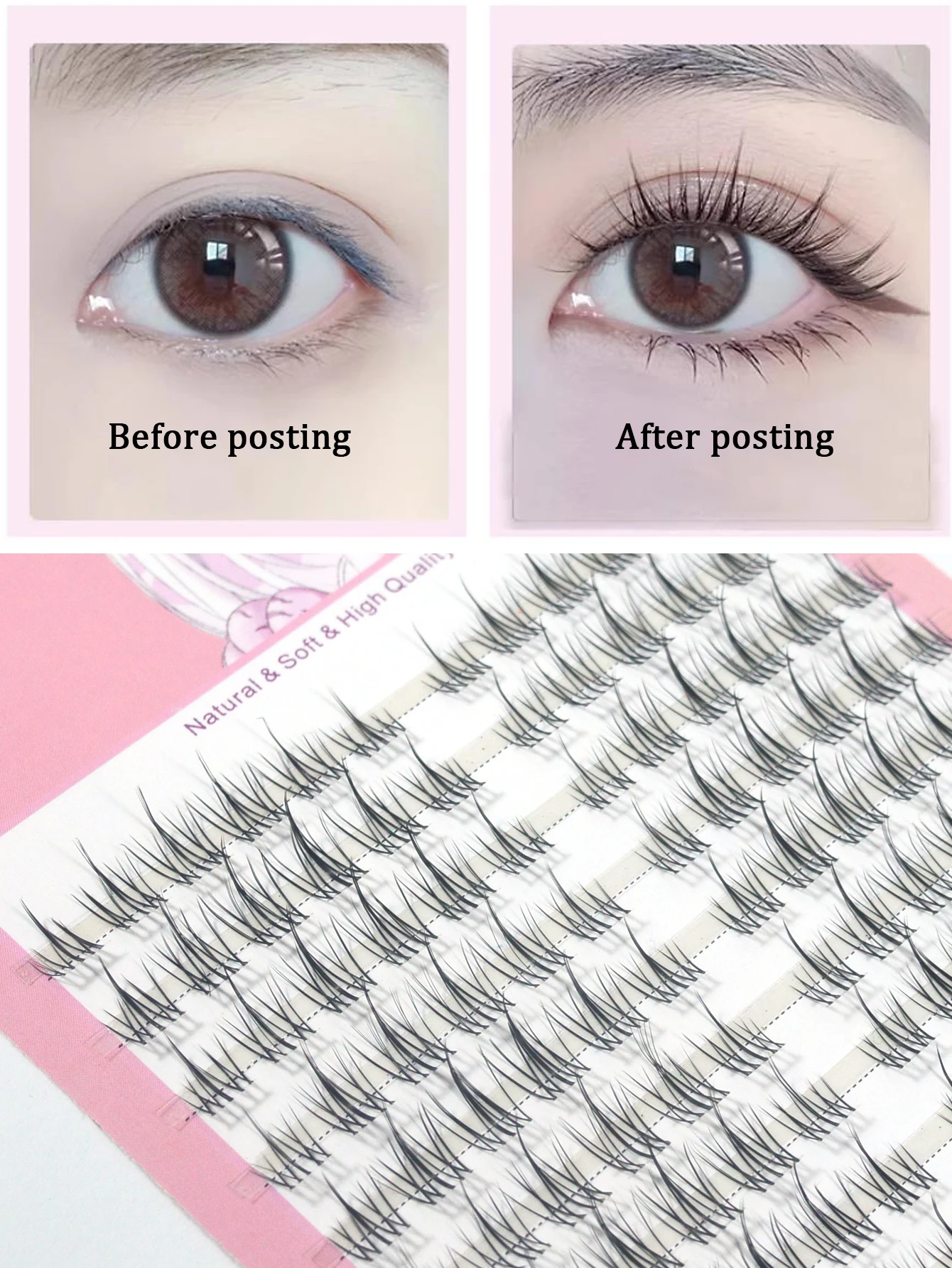 10Rows Natural Eyelash Clusters DIY Manga Lashes Transparent Terrier Strands Eyelash Soft False Eyelashes Eyelashes Daily Makeup