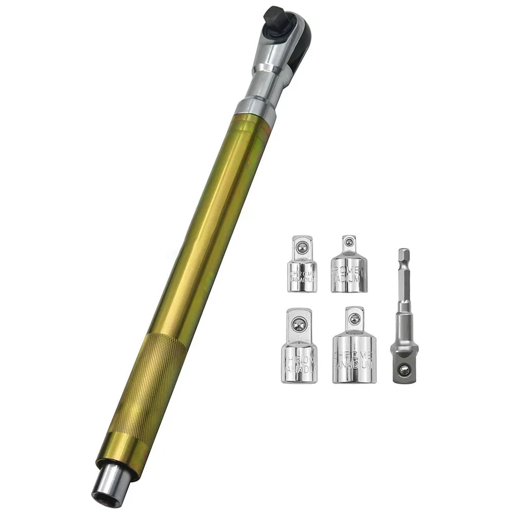 

12 Inch Wrench Extender with Offset Ratchet and Four Socket Adapters Compatible with Pneumatic and Electric Tools