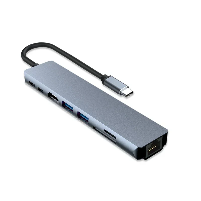 USB C Hub Tipe C 3.1 ke 4K HD, adaptor dengan pembaca kartu SD/TF RJ45 isi daya Cepat PD untuk MacBook Notebook komputer Laptop 8 In 1