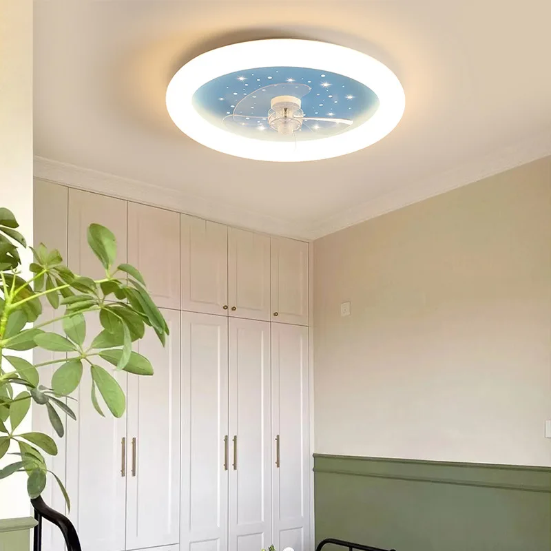 SENKAI Children's Room New Cream Wind Ceiling Lamp Home Invisible Silent Smart LED  Lighting Fan