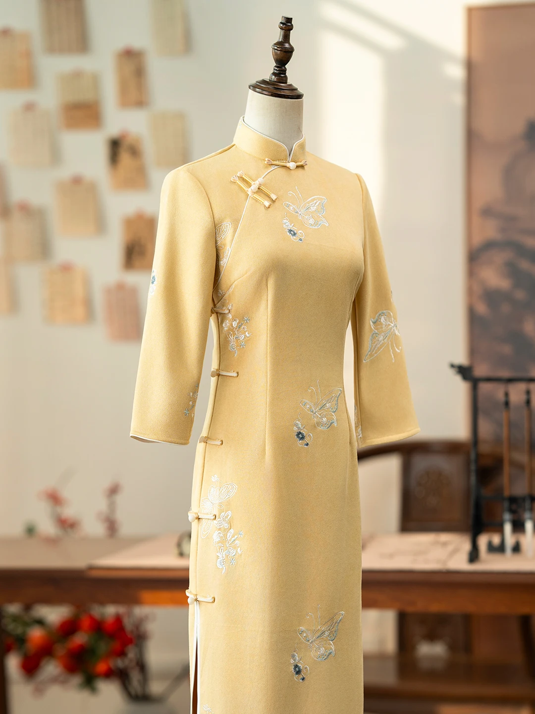 yellow-young-sle-reformed-qipao-dr-beautiful-slim-fit-long-sve-retro-daily-wear-autumn-winter-ele-chinese-faion