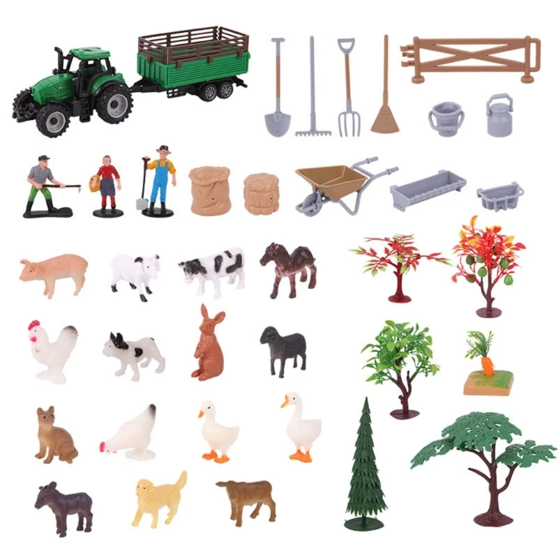 Complete Farmhouse Playset 21 Piece Detailed Farm Animals Farmer Models Pretend Play Toy for Dollhouses Decoration