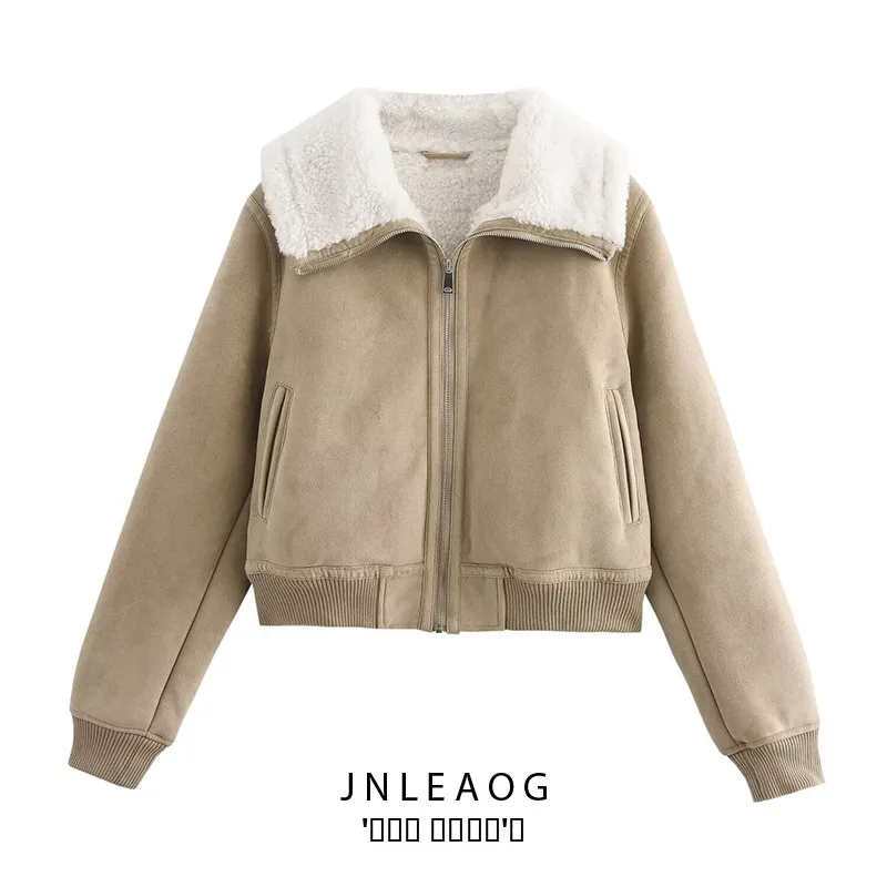 Faionable Dubbelzijdig Jaet Dames Herfst Nieuwe Sle Geribbelde Zoom Veelzijdige Bovenkleding Polyester Stof Lange Sve Rits...