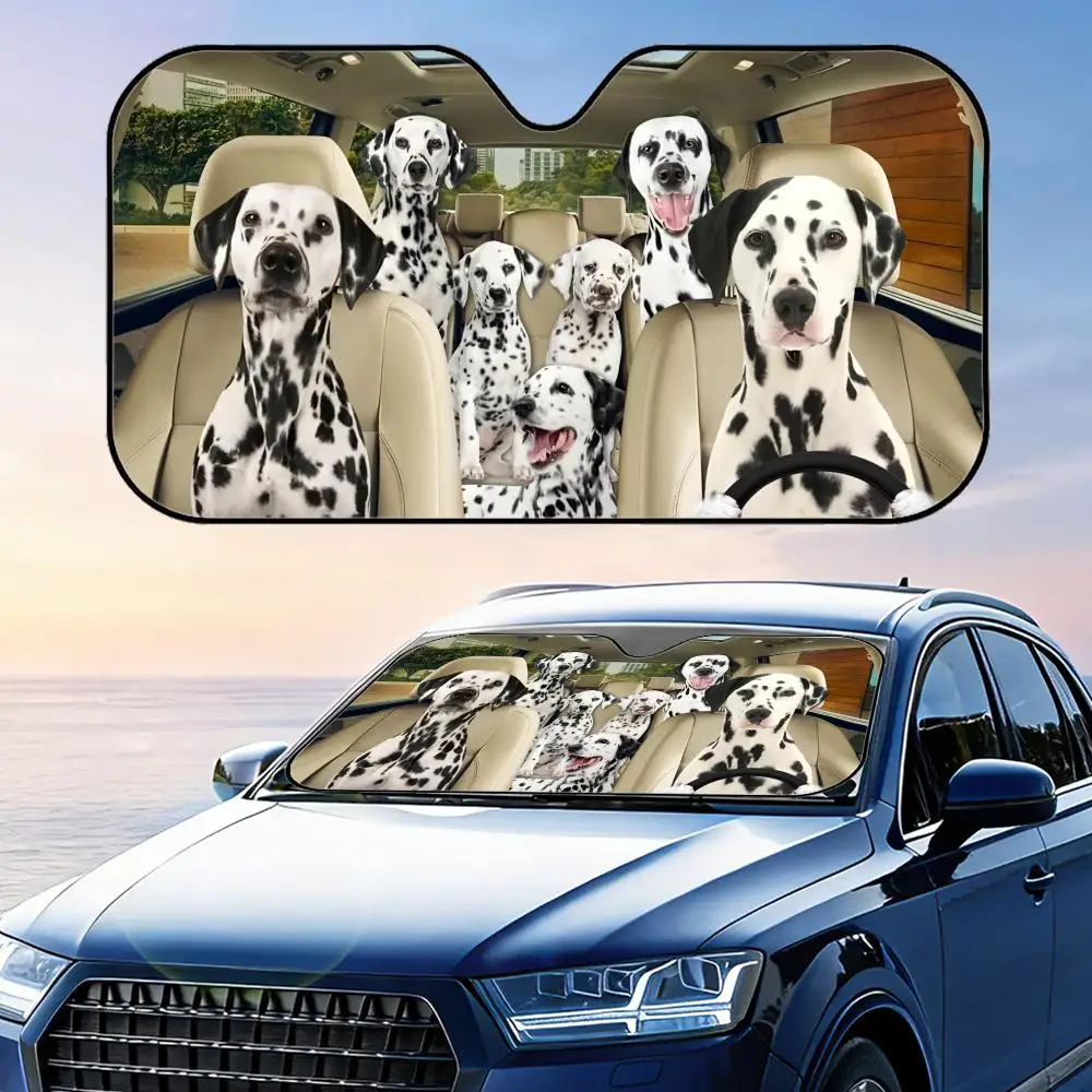 

Funny Dalmatian Dog Sun Visor Foldable Car Windshield Sun Shade UV Protection Reflective Heat Insulation Reusable Cover
