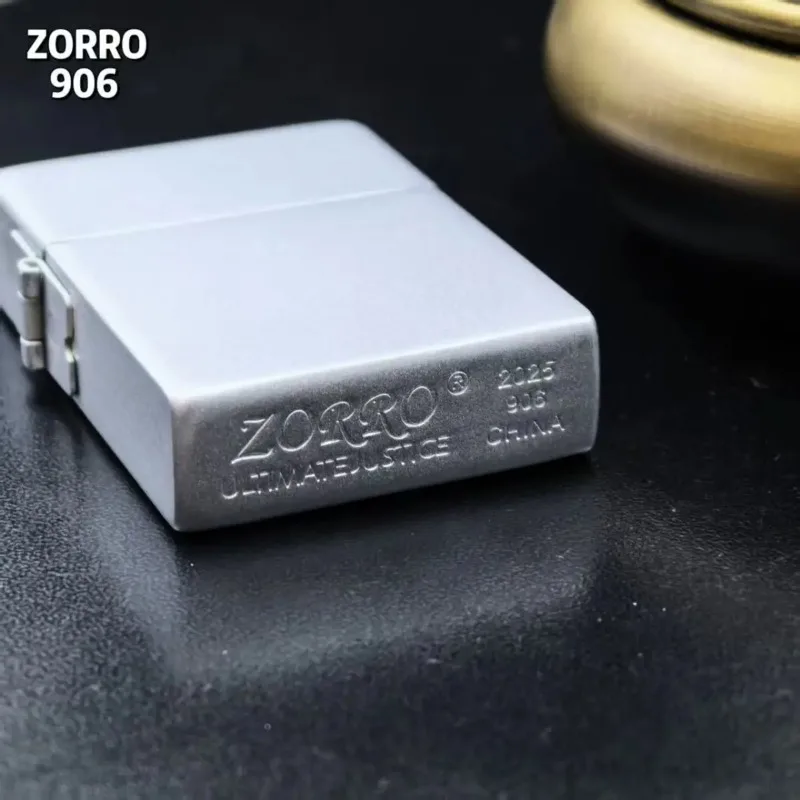 Zorro 906 Windproof Frosted Silver External Hinge Fuel Lighter with Grinding Wheel Cigarette Accessories Men's Gift