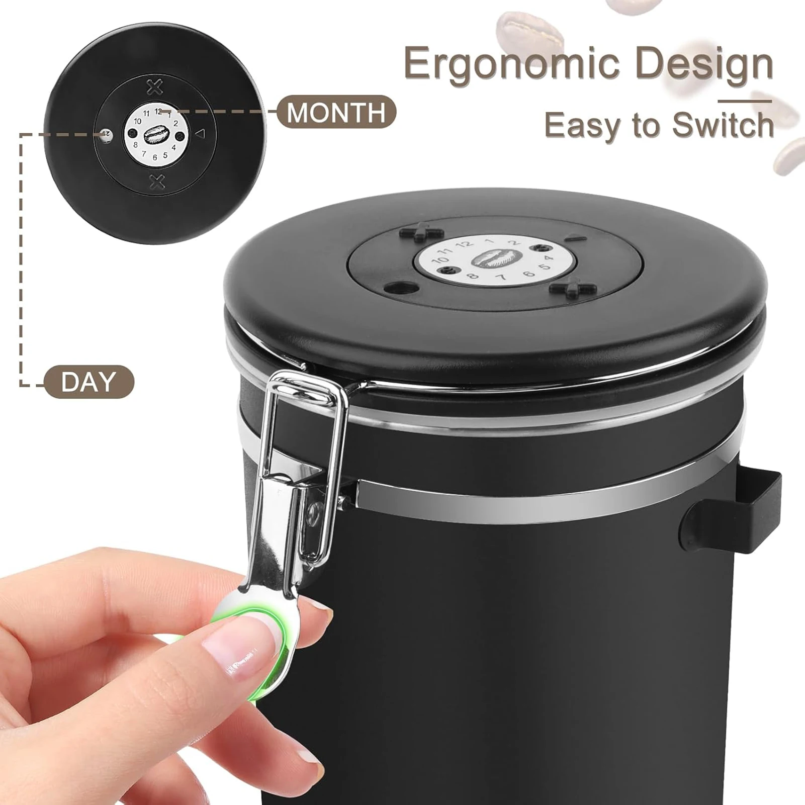 

Stainless Steel Storage Jar With Spoon 1.8L Kitchen Sealed Moisture-proof Jar Coffee Tea Bean Storage Bottle Organizer Box