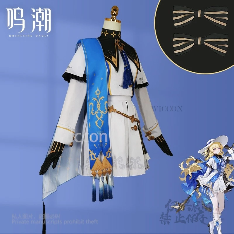 أنيمي لعبة Wuthering موجات فيبي تأثيري حلي وتتسابق قبعة شعر مستعار أصفر الفتيات النساء هالوين حفلة تنكرية كوس مخصصة