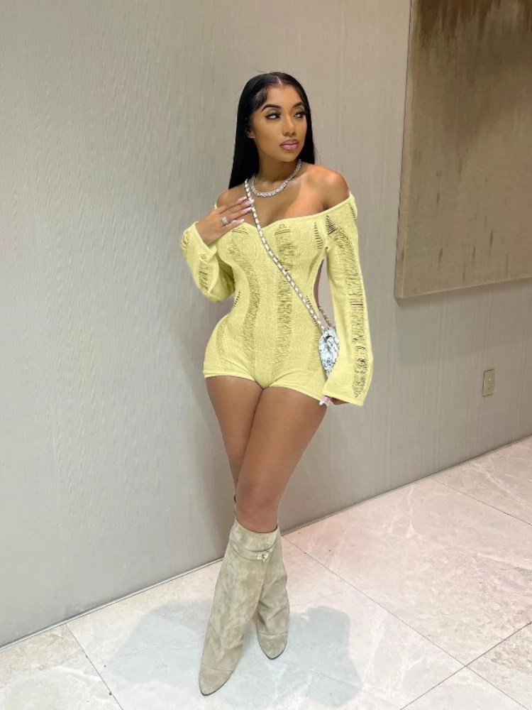 

Women See Through Summer One Word Collar Backless Sexy Skinny Fitness Playsuit Activity Party Clubwear