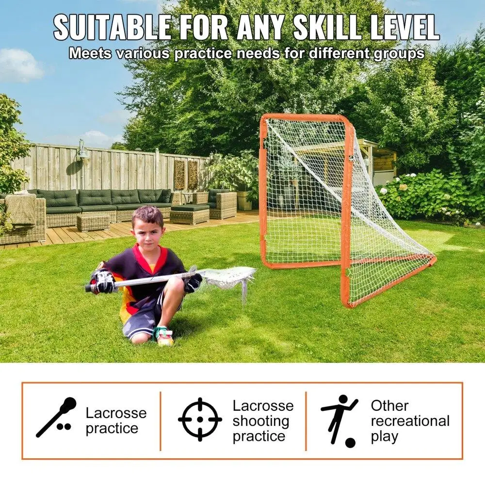 4FT for youth LACROSSE GOAL FOLDING IRON FRAME BACKYARD TRAINING KIDS QUICK SETUP PORTABLE ORANGE