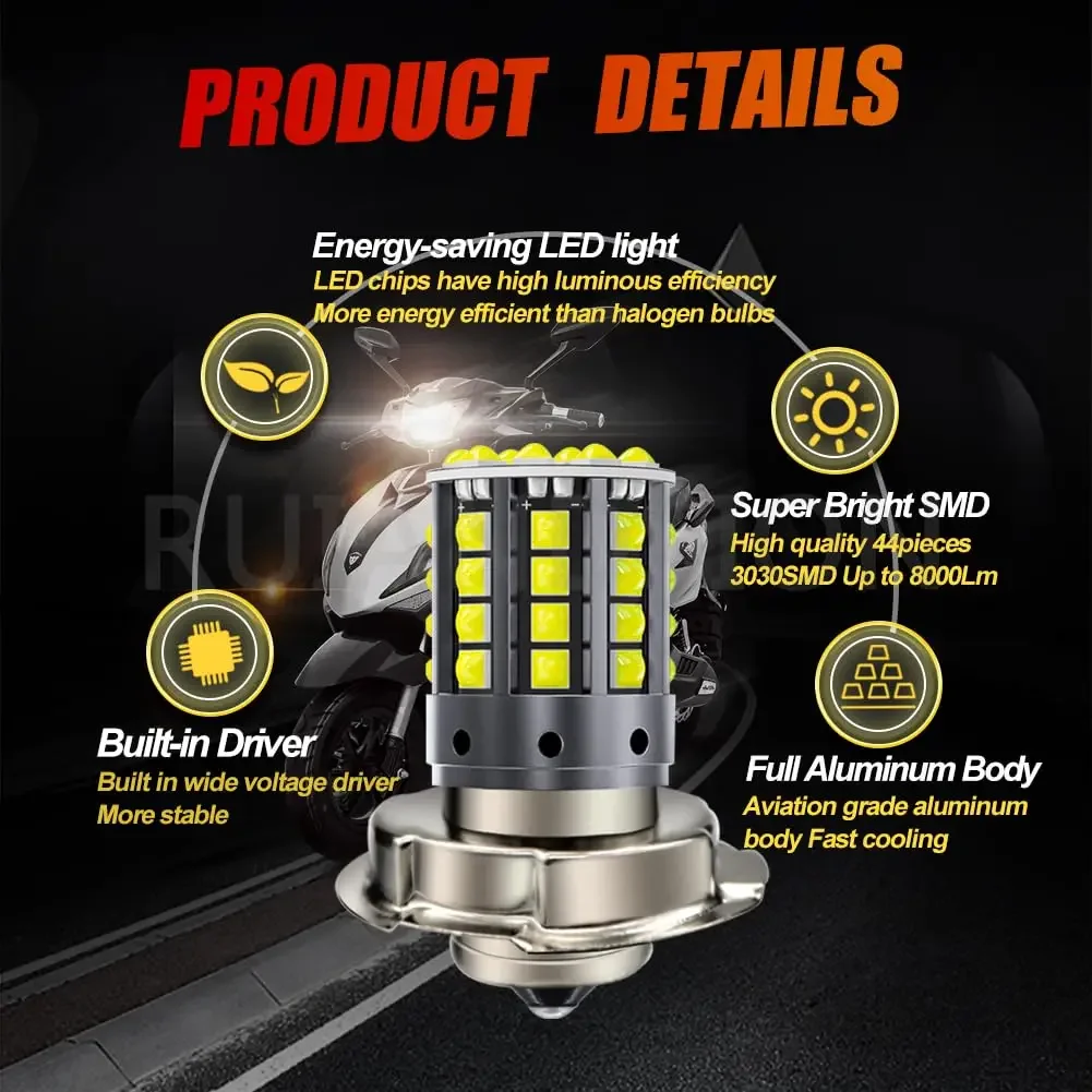 

P26S LED Headlight Bulb Motorcycle Tractor DC 10-80V White 12V 24V 36V 48V Tricycle Scooter Moped Accessories Bulb 9W High Power