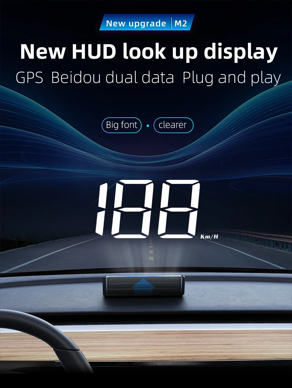M2 Head-Up-Display Auto-GPS-Tachometer KMH HUD Universelles USB-Kabel Plug & Play GPS & Beidou Dual-Satellitensystem – Detail 3
