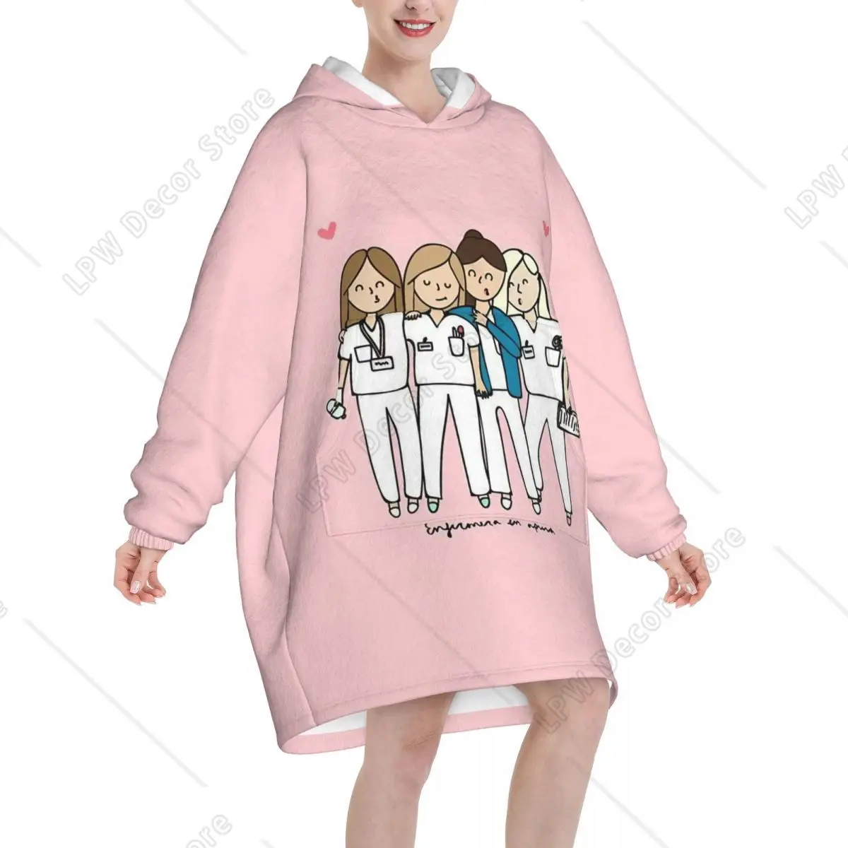 Cute Enfermera En Apuros Nurse Blanket Hoodie Oversized Wearable Sweatshirt Blanket Warm Gifts for Women Girls Girlfriend