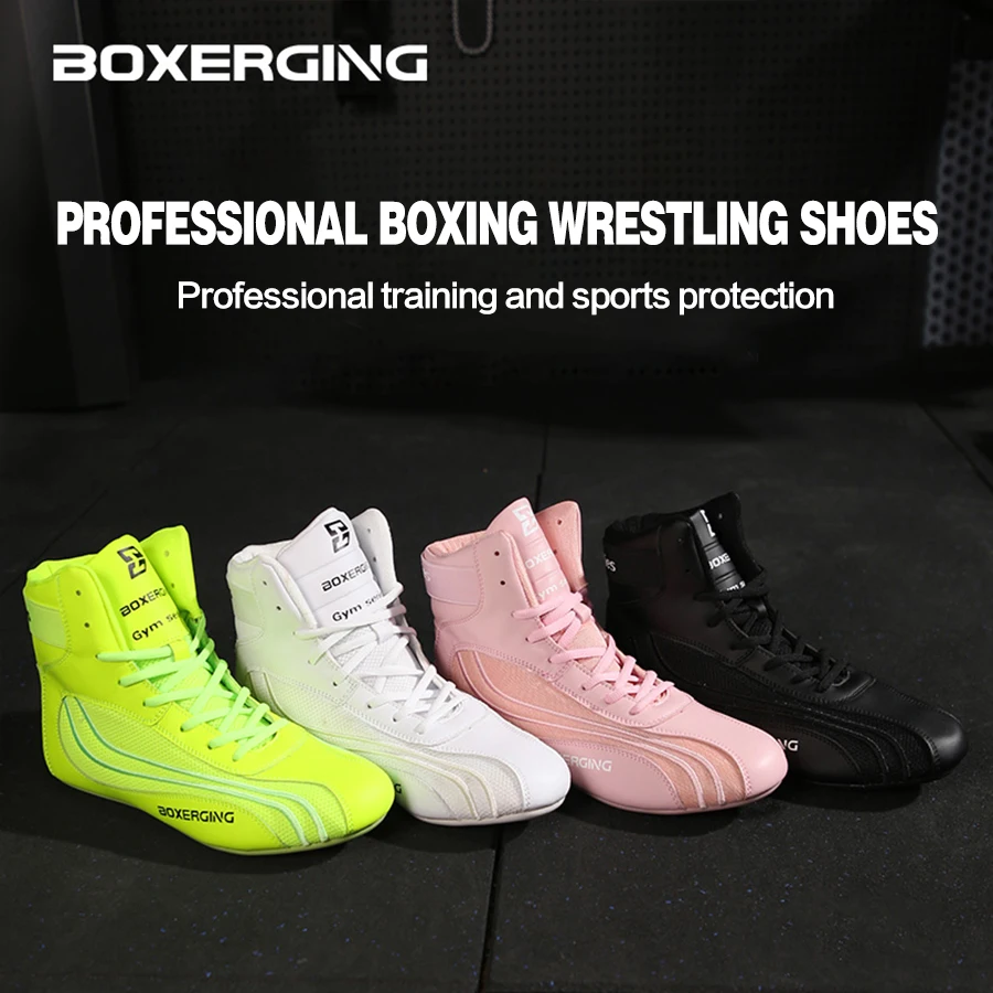 Professional boxing shoes men weightlifting high top gym combat training adult wrestling shoes boots women children Sanda shoes