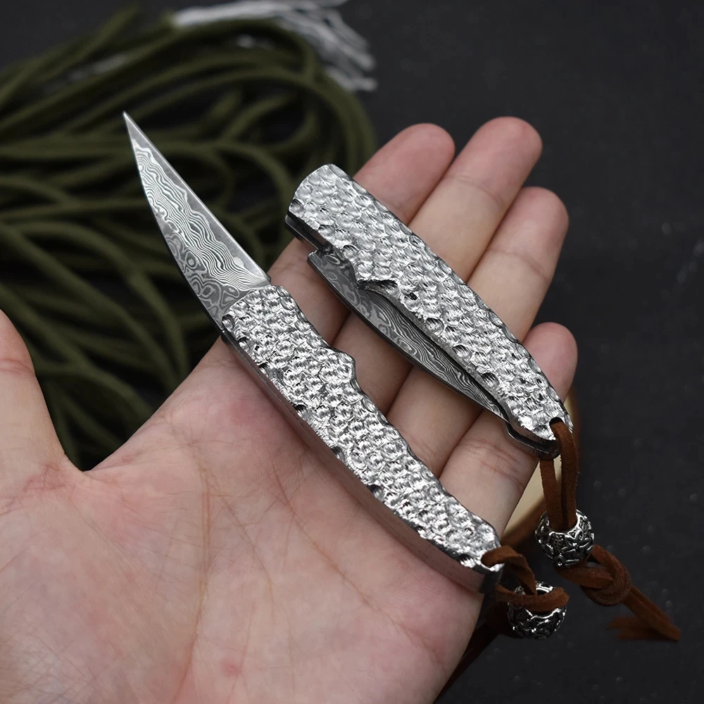 Damascus Steel Mini Pocket Folding Knife High Hardness Blade Camping Outdoor Hunting Equipment Letter Opener Survival Tool