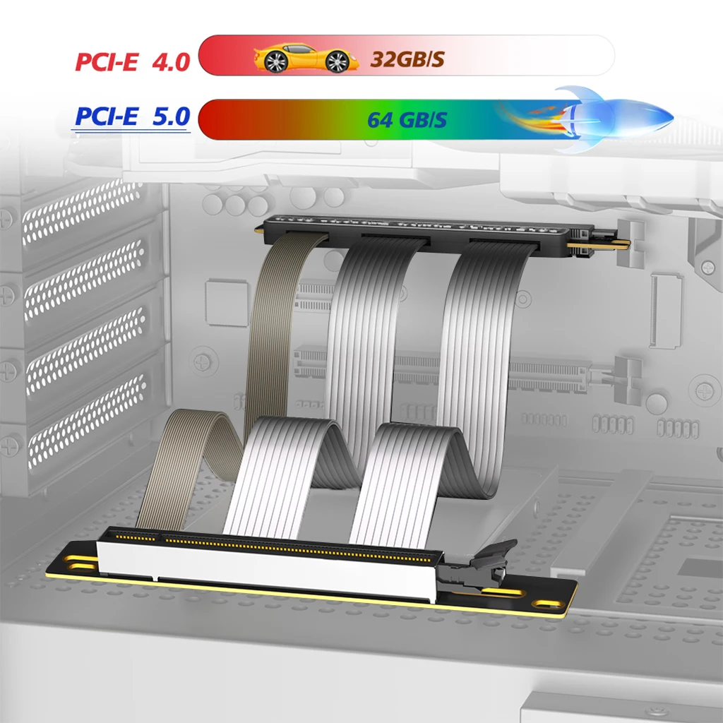 

High Speed PCIE 5.0 16x Riser Cable Graphics Card Extension Cable PCI Express GPU Expansion Card Riser Shielded Extender