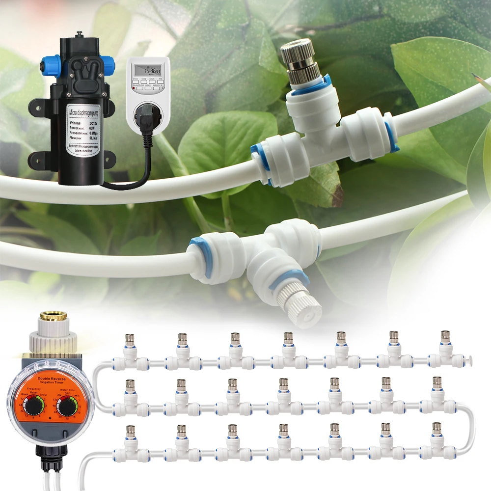 0.2mm 60W Self-Priming Pump Atomizing Cooling System Nozzle Sprayer 6/9/12/15/18/21M Spray Outdoor Garden Irrigation Equipments