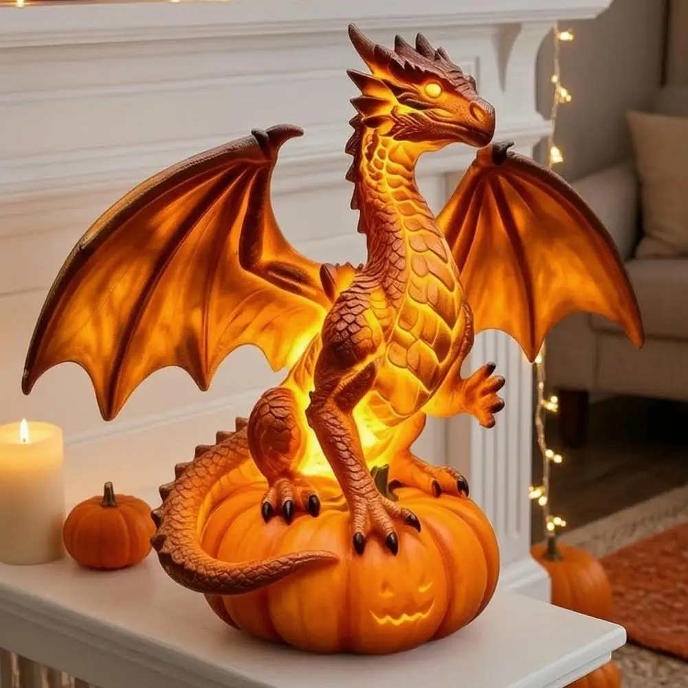 ハロウィンドラゴンナイトライト装飾ライト寝室用ドラゴンソーラーガーデンライトカボチャ像ファンタジー装飾品屋外用