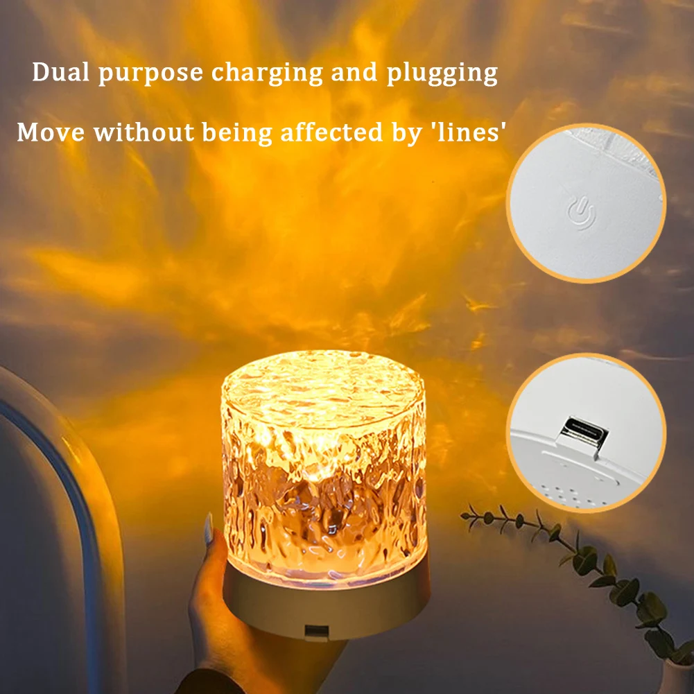 Water Ripple Projector Night Light, Decoração de casas, Bedroom Bedside Game Atmosphere, Holiday Gift, 16 cores, Crystal Lamp, 2024