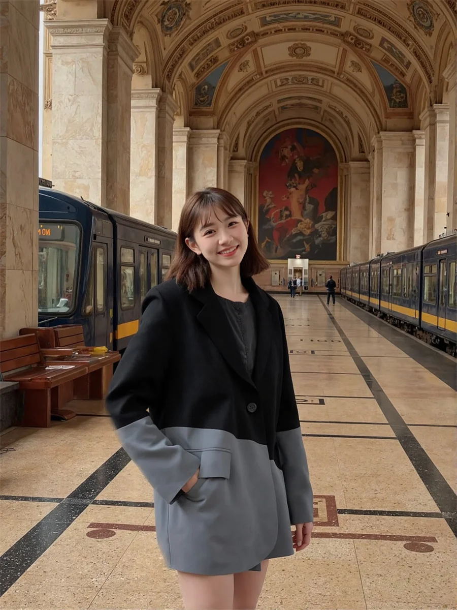 

Patchwork Loose Notched Blazers For Woman 2025 Clothes Women Autumn All-Match Long-Sleeve Work Commuting Female Classic Oversize