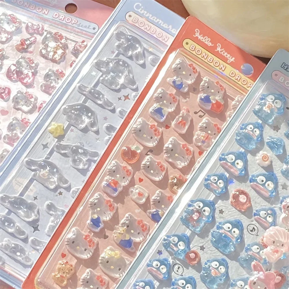 1 szt. Kawaii kreskówka Hello Kitty Melody Anime Naklejki urocze Kuromi 3D Stereoskopowe DIY Ręcznie Robione Naklejki Dekoracyjne na Telefon Prezent dla Dziewczyny