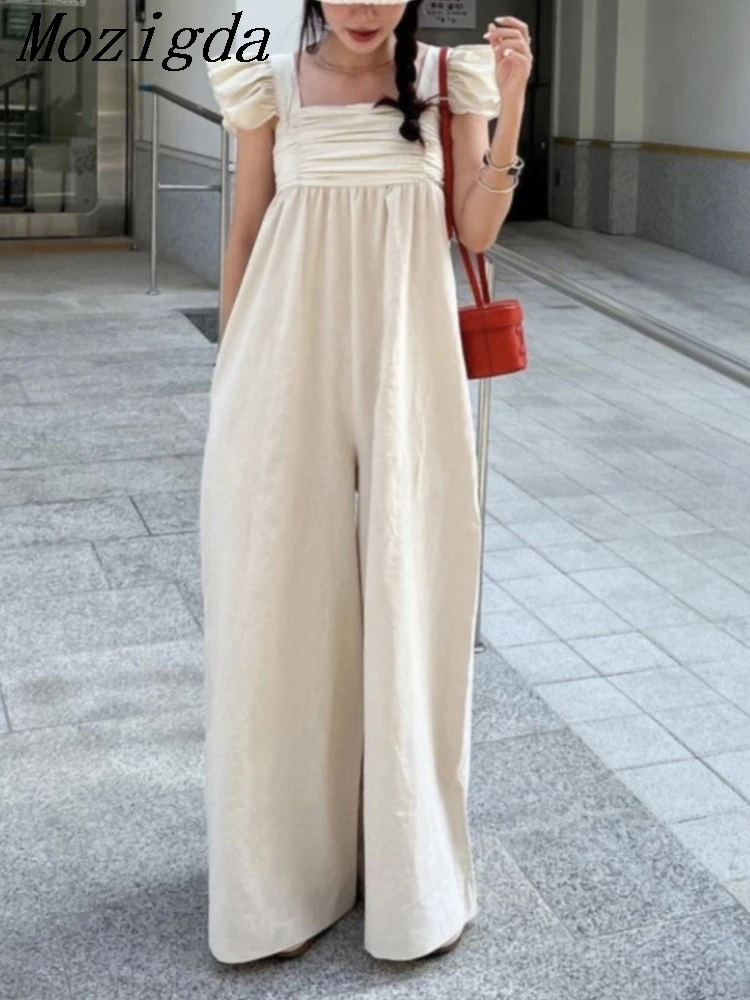 

Summer Sleeveless Slip Jumpsuit Women Wide Leg Loose Korean Style Ladies Jumpsuits Casual Fashion Ruffle Woman Long Jumpsuits