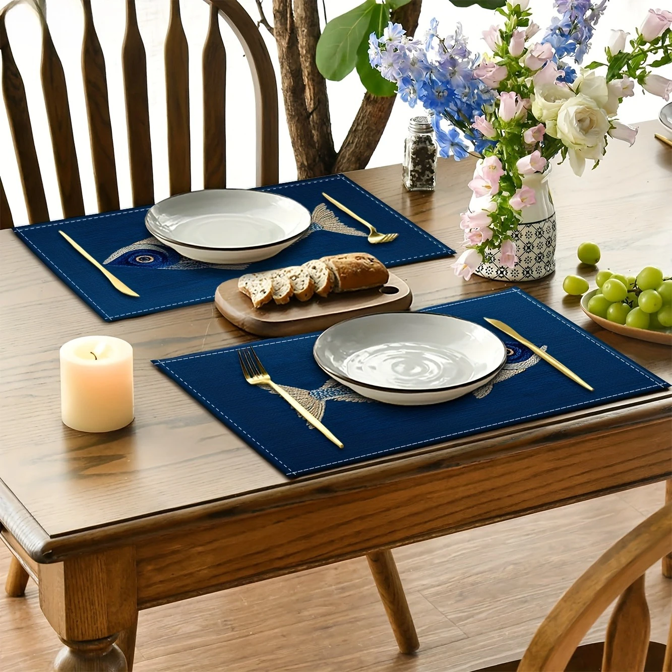 【水の波紋魚】アートスタイルプレースマット、ブルーシリーズ、 - Home Improvement Kitchen のレビューと価格