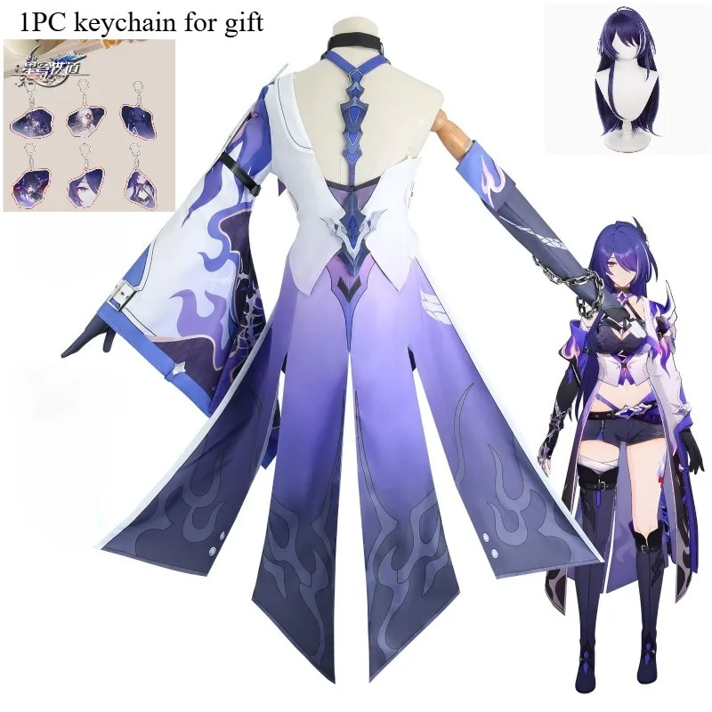 

Acheron Cosplay Costume Game Honkai Star Rail Women Cos Uniform Purple Wig Role Play Party Clothes for Halloween