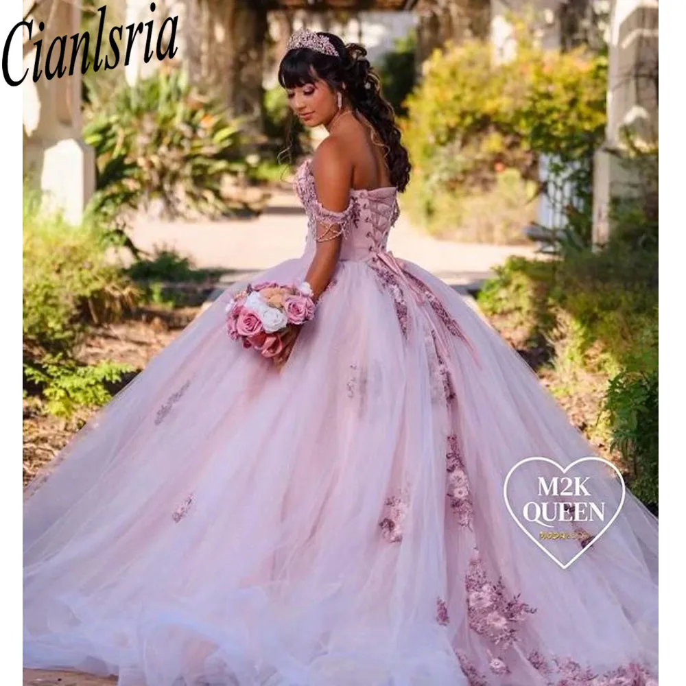 

Розовые платья Quinceanera с цветами, милое платье принцессы для девочек 15, Vestidos De Quinceañera, бальные платья