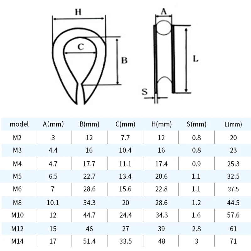 Picture 3: 304 Stainless Steel Rope Sleeve, M2/M3/M4/M5/M6/M8 Steel Cable Fixing Accessories, Can Protect the Rope, Chicken Heart Buckle