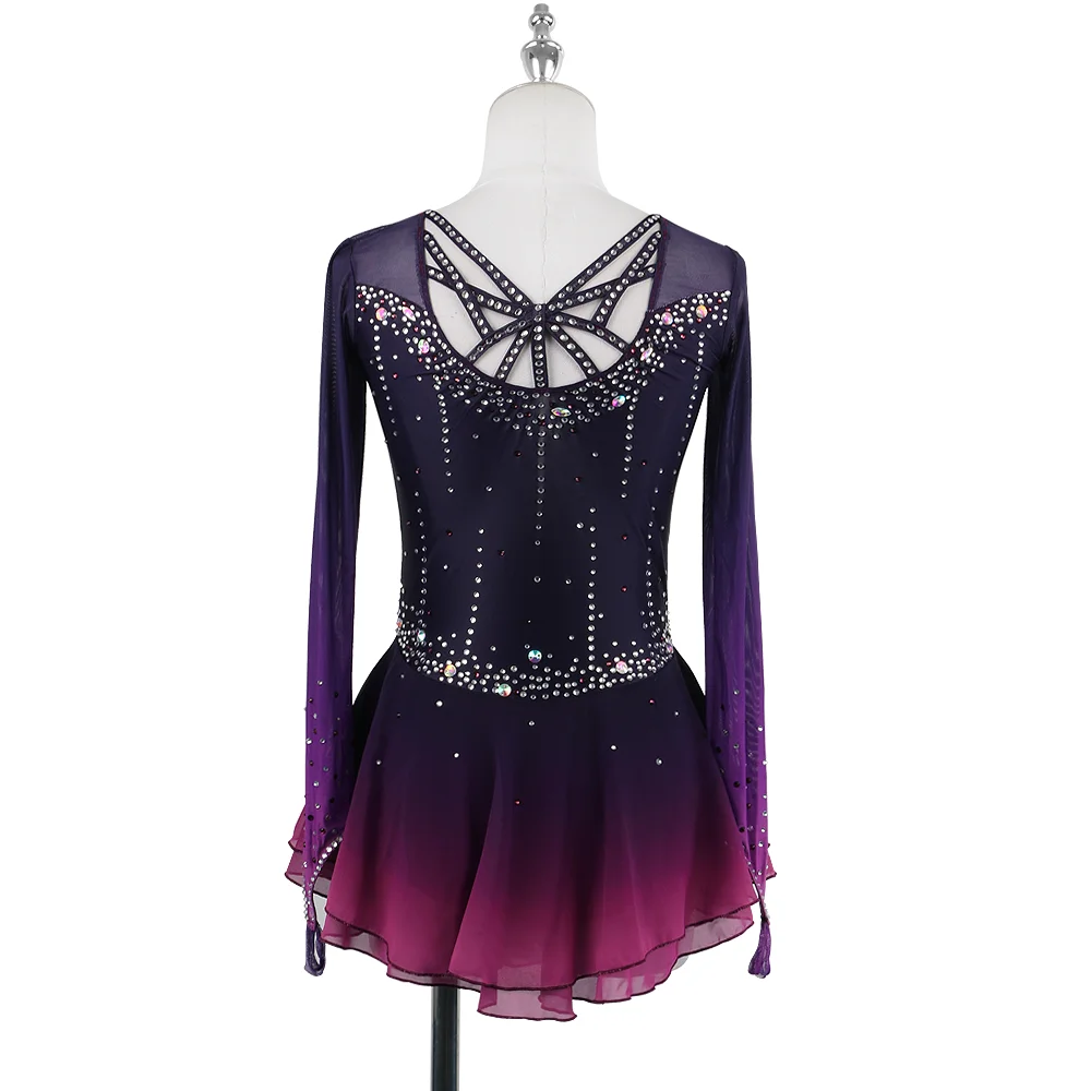 Zagitova vestido de patinaje artístico para mujer y niña, ropa de patinaje sobre hielo sin mangas, púrpura Gradual, sin espalda, diamantes de