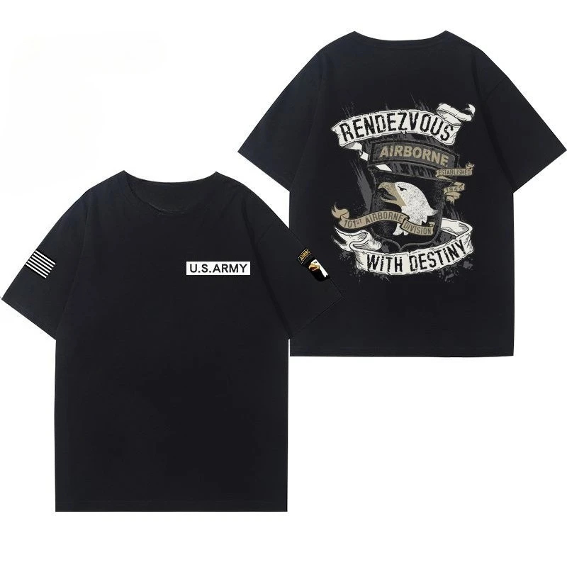 الأمريكية 101st المحمولة جوا شعبة الجيش مطبوعة تي شيرتات قصيرة الاكمام الرجال التكتيكية الأعلى التدريب في الهواء الطلق لباس غير رسمي الراحة #3
