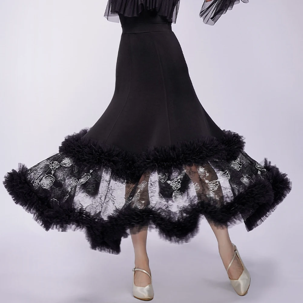 Waltz Long Dress Embroidered Flamenco Skirt New Mocha Standard Competition Elegant Cake Dress Rose Powder Ballroom Dance