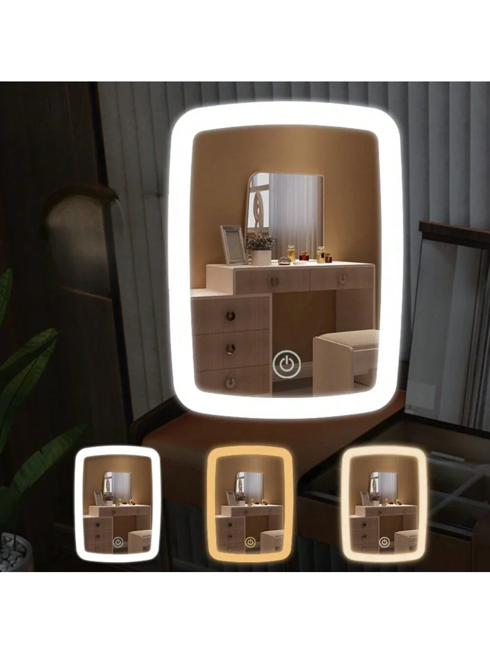 Specchio per trucco a LED con supporto Specchio cosmetico da viaggio quadrato bianco compatto pieghevole da tavolo con luce