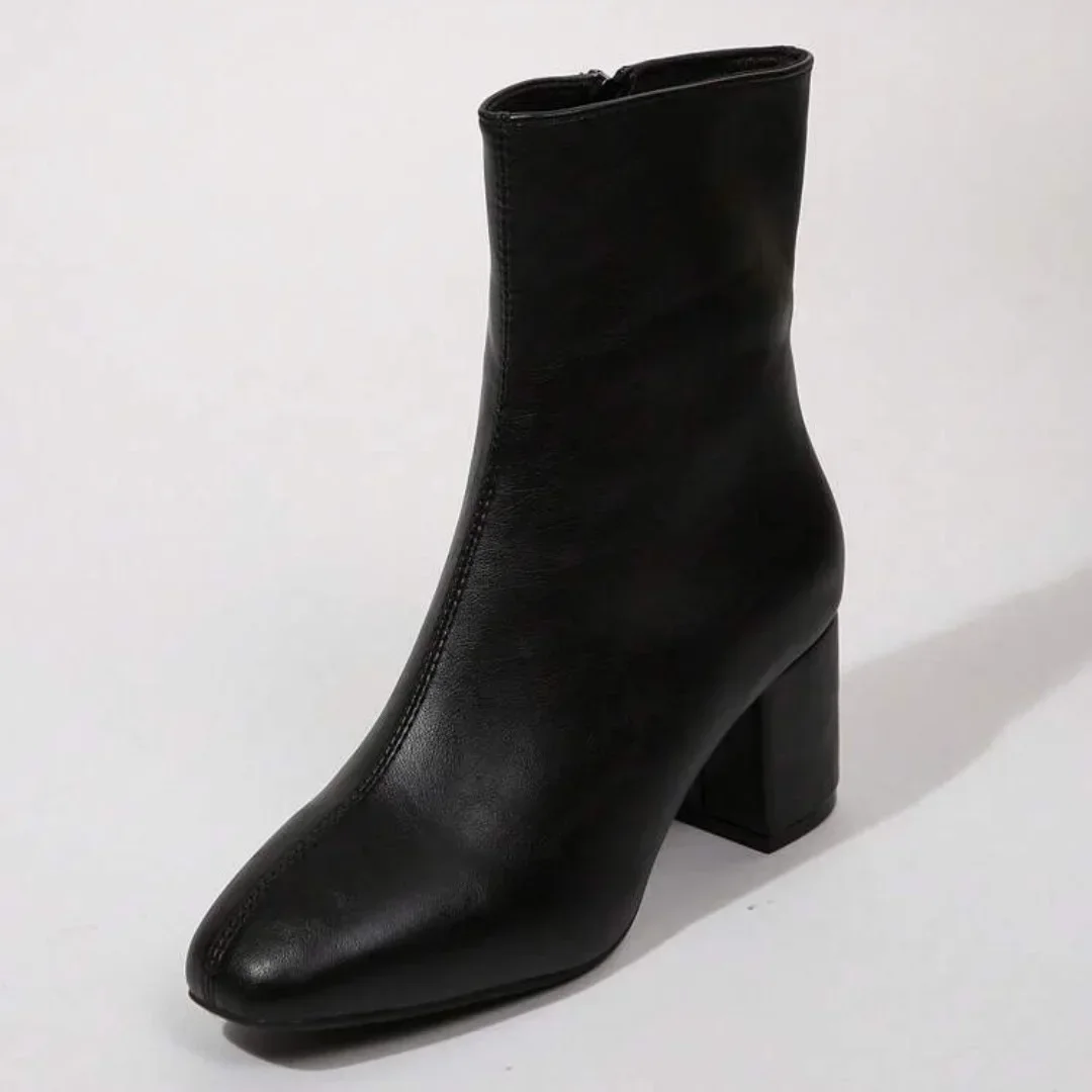 Damen-Stiefeletten für den Winter mit seitlichem Reißverschluss, dehnbarem mittlerem Absatz, großer Größe, kurzer Stiefelette, modische spitze Schuhe, Botas De Mujer – Detail 18