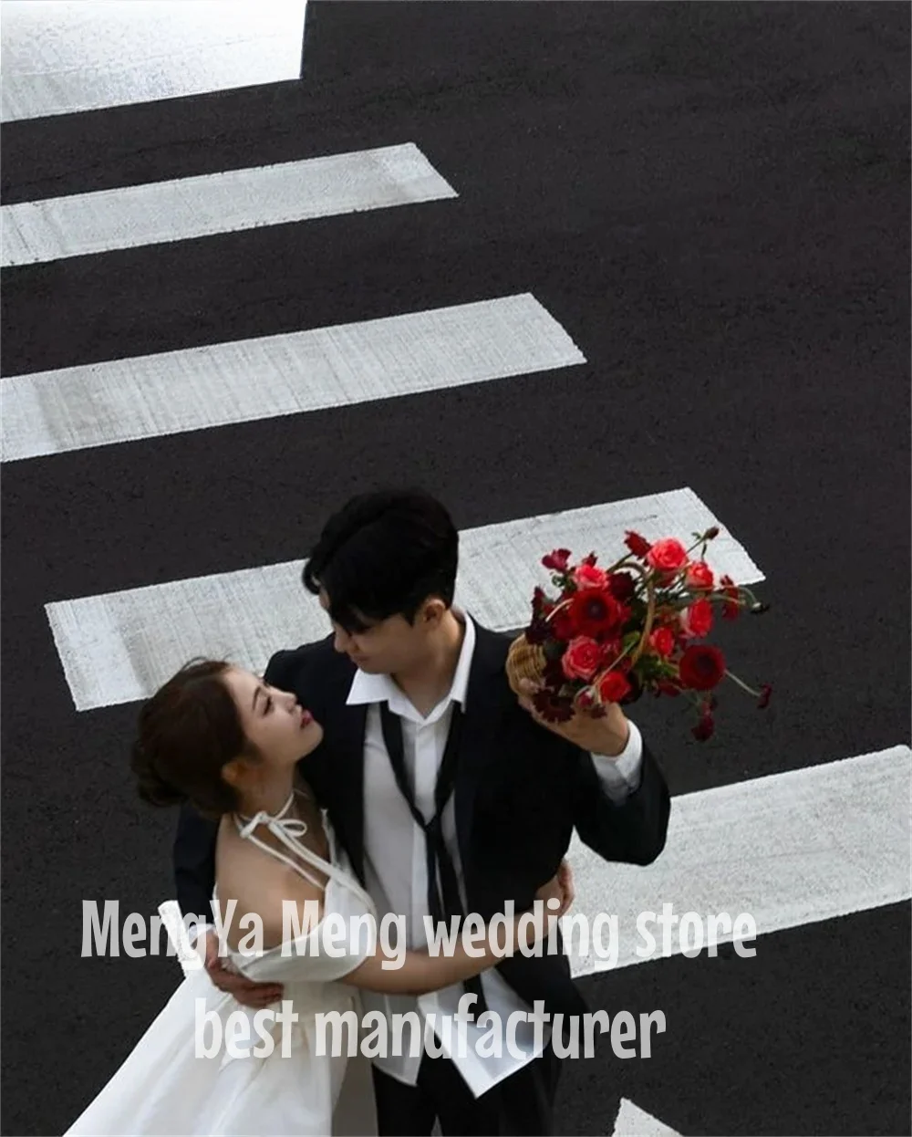 ZHUISHU 간단한 실크 새틴 파티 드레스 사진 촬영 원 숄더 티 길이 신부 가운 코르셋 백 맞춤 제작 한국 결혼식