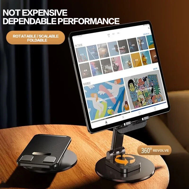 Universal Phone Stand On Desk 360° Rotating Multi-Angle Non-Slip Metal Base Foldable Desktop Holder For iPhone Xiaomi Samsung image 5