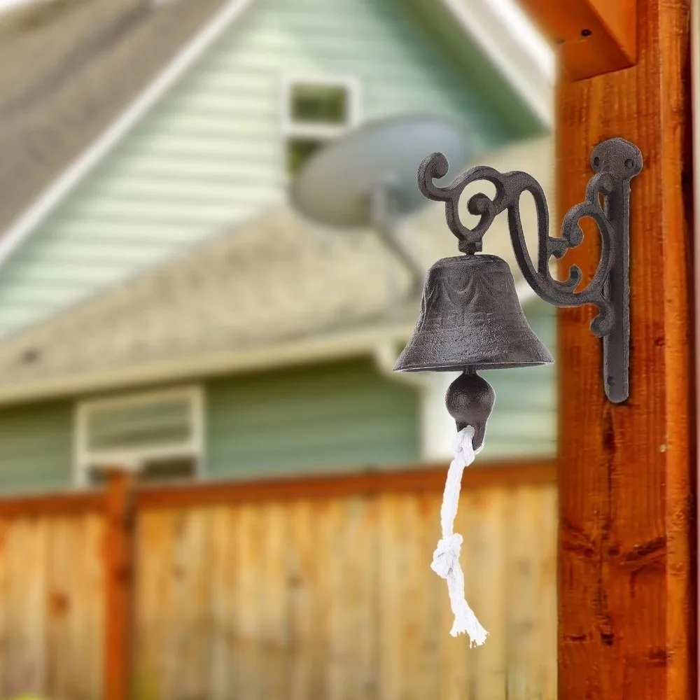 

Rustic Retro Outdoor Bell Weatherproof Handmade Cast Iron Door Bell Distressed Finish Metal Wall Mounted Bell Home Decoration
