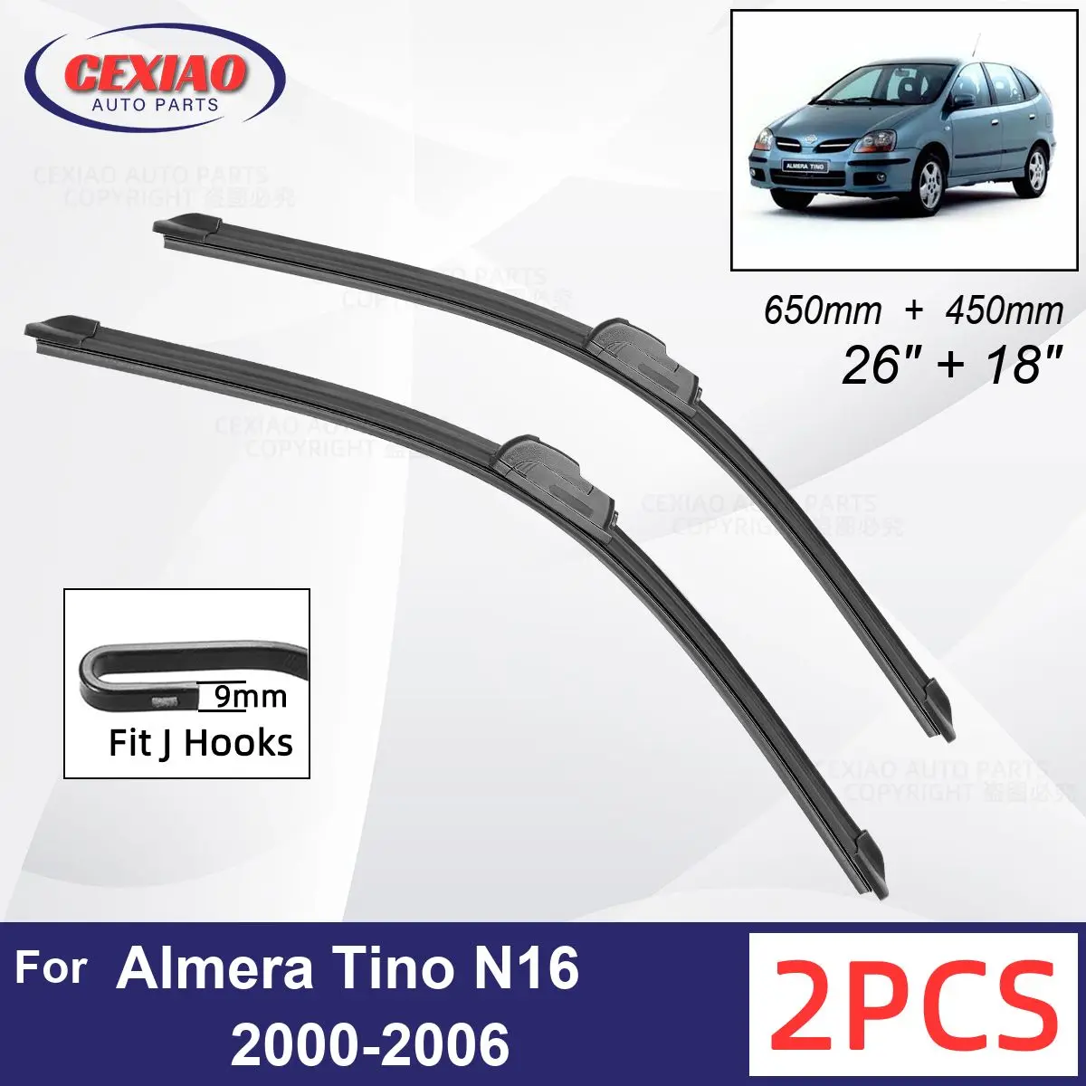 

Car Wiper For Nissan Almera Tino N16 2000-2006 Front Wiper Blades Soft Rubber Windscreen Wipers Auto Windshield 650mm + 450mm