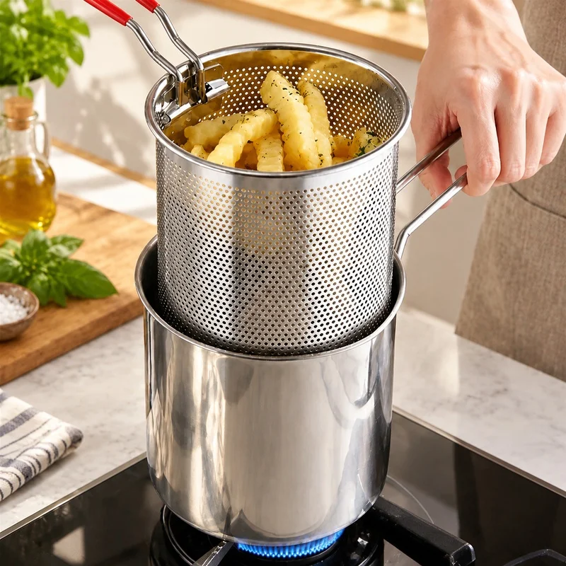 Home Kitchen Deep Fryer with Stainless Steel Body, Oil Strainer, and Basket - Perfect for Crispy Fries and Chicken Wings