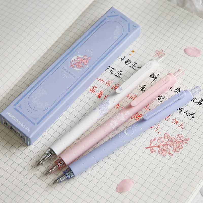 3pcs Cherry Blossom 0.5mm Gel Pens Press Neutral Pens Cute Ballpoint Pen Japanese Stationery Writing Tool School Office Supplies