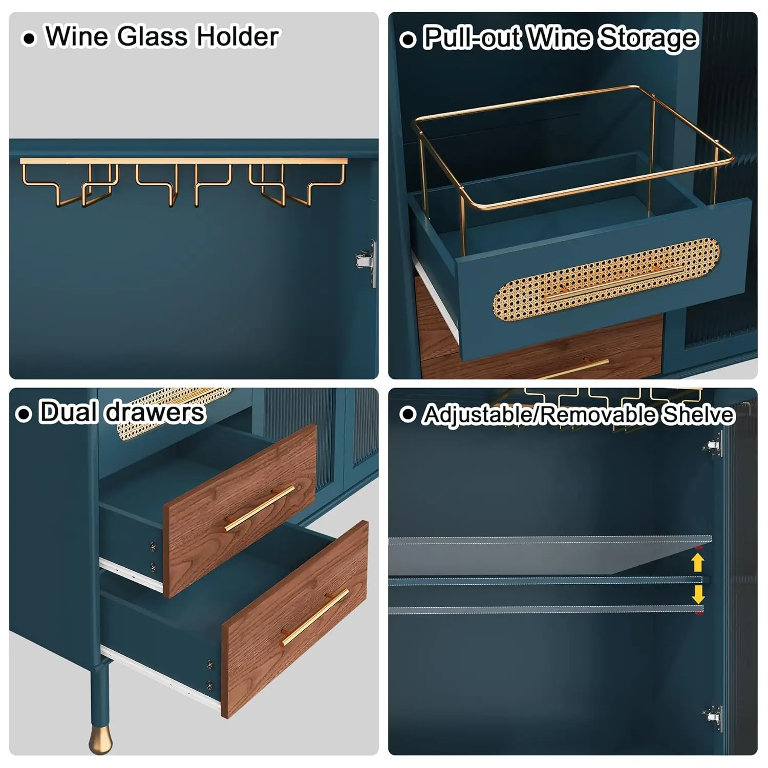 Armadietto da bar da caffè da 48 pollici con portabottiglie e cassetti, credenza moderna da buffet con contenitore per vino estraibile, carrello da bar per liquori