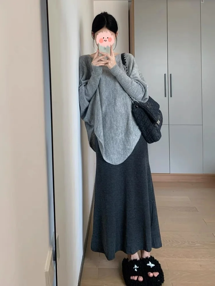 Lâche coréenne Sle chauve-souris Sve tricots femmes automne hiver nouveau Sle pull paresseux Sle sensation ample haut grande taille