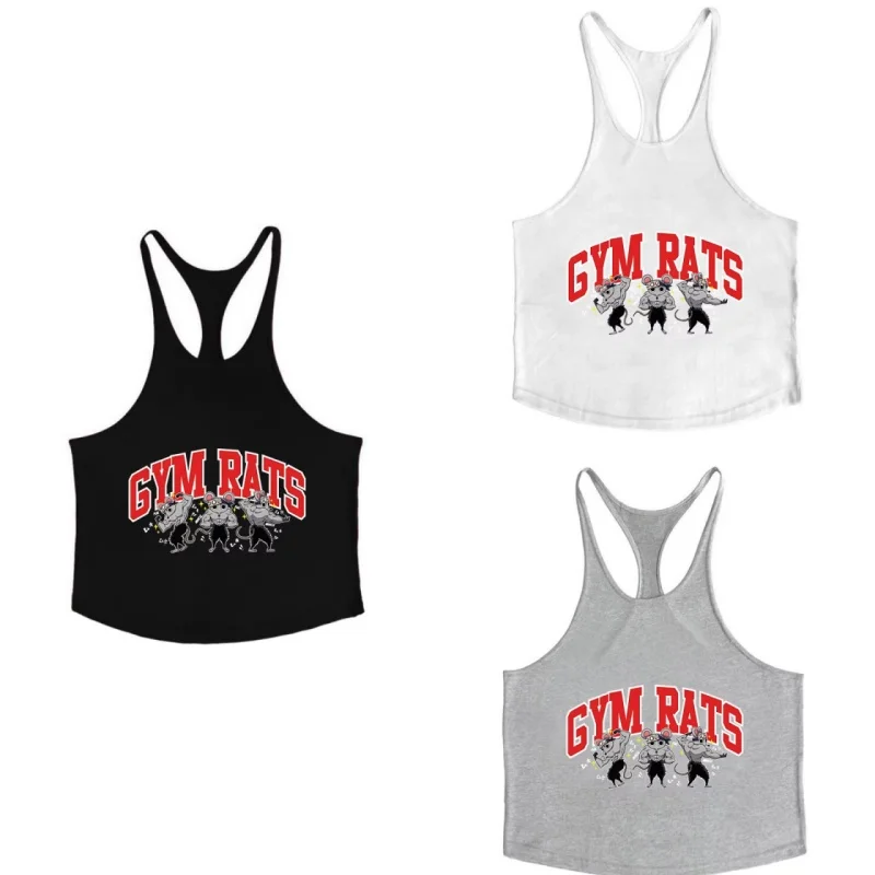 Stringer Tank Cotton Sports Y-Tank Muscle Training GYM RAT Men's Graphic Exercise Gym Sleeveless Loose Comfort Top