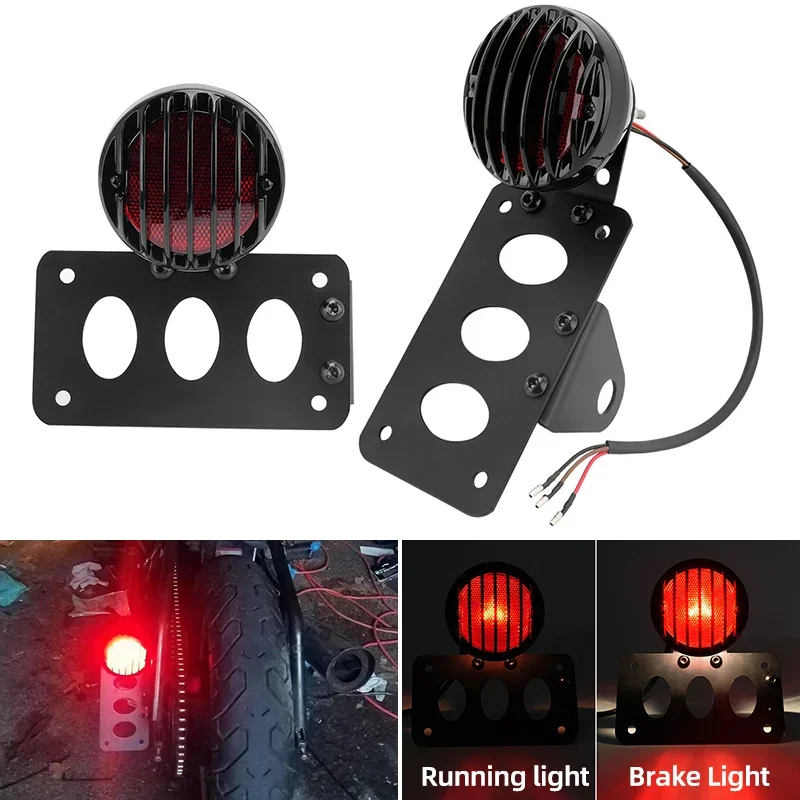 

Motorcycle Universal 12V Round Side Tail Brake Light W/License Number Plate Bracket Mount For Harley Bobber Yamaha Honda Suzuki