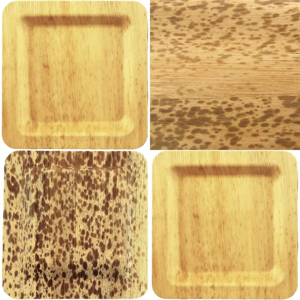 

100 Pack Eco-Friendly Bamboo Square Dinner Plates, Disposable & Compostable for Catering and Home Dining