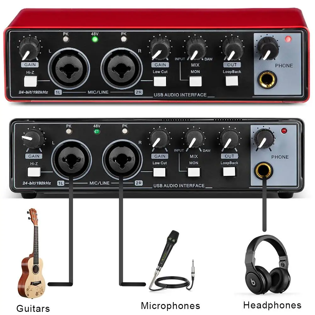 MD22 Professional Sound Card 48V Phantom Power USB Audio Studio Sound Card 4 Channel Sound Table Audio Sound Card For Studio